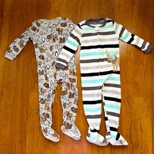 Carter’s 4T Fleece Footed Pajamas - Moose & Woodland Print - Cozy Winter Set EUC